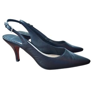 Lands End Brown Leather Slingback Pointed Toe Heels 7.5